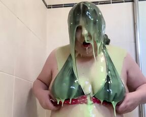 Slut covered in slime and gunge sploshing humiliation