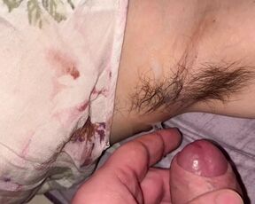 Cumshot on hairy armpits