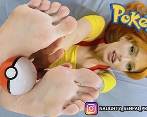 POKÉMON - Misty Cosplay FEET & FOOTJOB Teasing (bare feet, foot fetish, cosplay feet, hentai ahegao)