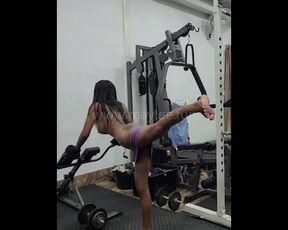 Nude Leg Stretch in the Gym