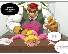 Peach wants to fuck her boss Bowser's gigantic cock with her little pussy