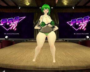 Green Haired Bimbo Stripper Dances and Strips on Stage